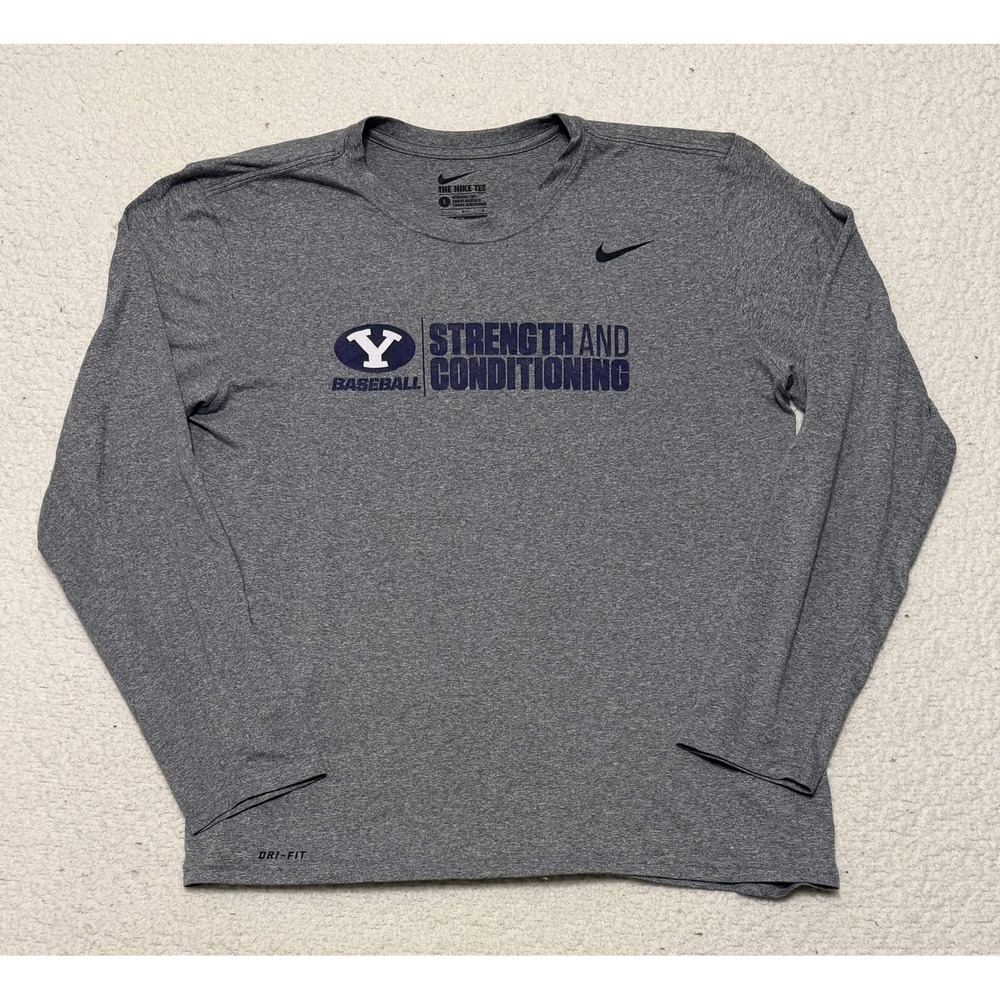 Nike Mens BYU Cougars Baseball Strength & Conditioning Long Sleeve Shirt Gray L